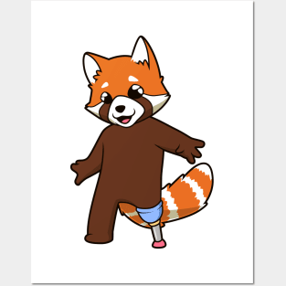 Red panda with prosthetic leg Posters and Art